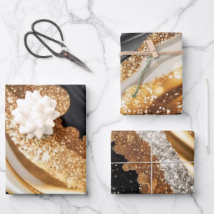 Waterverf Zwart & Goud Glitter Agate Alcoholinkt Inpakpapier Vel
