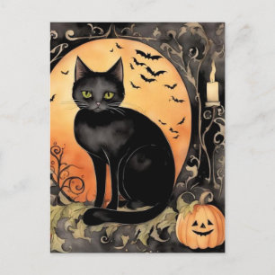Waterverf Zwart Halloween Cat Briefkaart