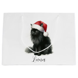 Waterverf Zwart Kat in Feestelijke Santa Hat Gift Groot Cadeauzakje