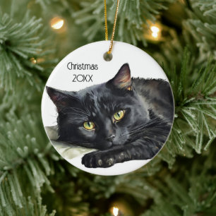 Waterverf zwart kat op wit keramisch ornament