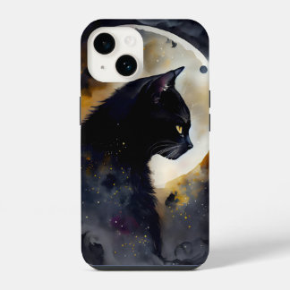 Waterverf zwart kattewerk iPhone 14 hoesje