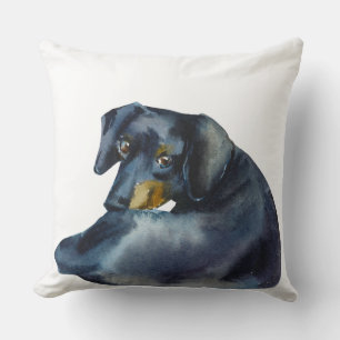 WATERVERF ZWART & TAN GLAD DACHSHUND DOG KUSSEN
