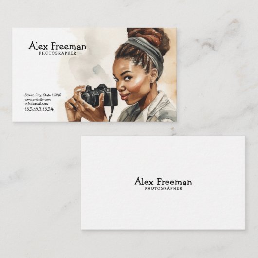 Waterverf Zwart & Wit Glimlachende Dame fotograaf Visitekaartje (Voorkant / Achterkant)