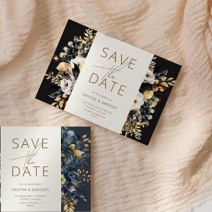Waterverf Zwart Wit Goud Bloemen Save The Date Kaart