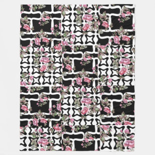 Waterverf zwart/wit roze fleece deken