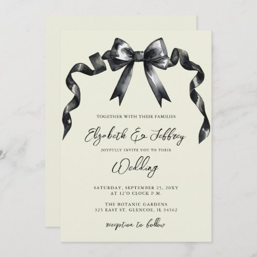 Waterverf zwarte boog coquette moderne chique brui kaart (Voorkant / Achterkant)