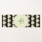 Waterverf Zwarte Floral Monogram Naam Yogamat (Voorkant (horizontaal))