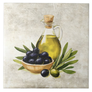 Waterverf Zwarte Olijfolie Olijven Neptextuur  Tegeltje