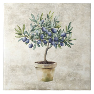 Waterverf Zwarte Olijven in Pot Nep Textuur  Tegeltje