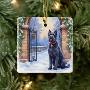 Waterverf Zwarte Russische Terriër IJzeren Kerstmi Keramisch Ornament