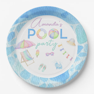 Waterverf Zwembad Verjaardagsfeestje Zwembad Zwemm Papieren Bordje