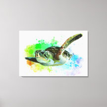 Waterverf Zwemmen Zee Schildpad Canvas