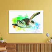Waterverf Zwemmen Zee Schildpad Canvas Afdruk (Insitu (Woonkamer))