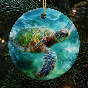 Waterverf Zwemmen Zee Schildpad Keramisch Ornament