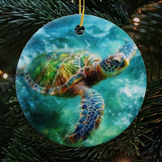 Waterverf Zwemmen Zee Schildpad Keramisch Ornament