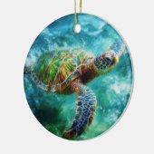 Waterverf Zwemmen Zee Schildpad Keramisch Ornament (Links)