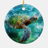 Waterverf Zwemmen Zee Schildpad Keramisch Ornament (Achterkant)