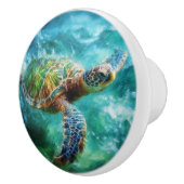 Waterverf Zwemmen Zee Schildpad Keramische Knop (Rechts)