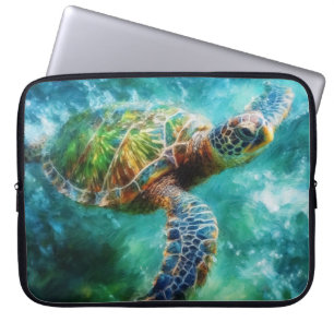 Waterverf Zwemmen Zee Schildpad Laptop Sleeve