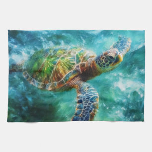 Waterverf Zwemmen Zee Schildpad Theedoek