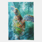 Waterverf Zwemmen Zee Schildpad Theedoek (Verticaal)