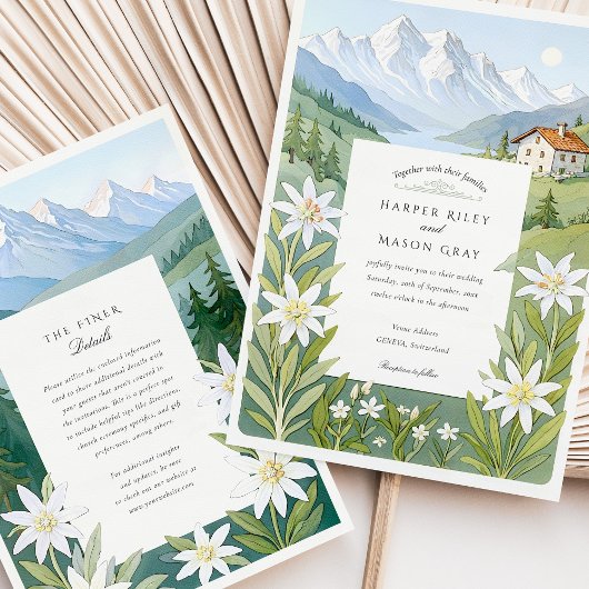 Waterverf Zwitserland Edelweiss bruiloft Kaart