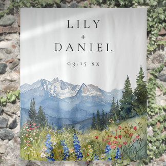 Waterverfbergen Trouwfotocabine Achtergrond Wandkleed