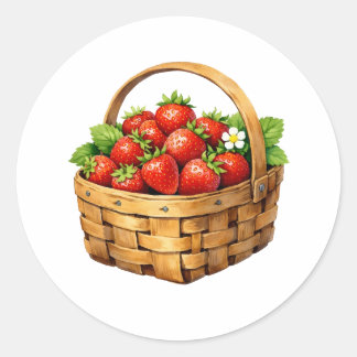 Waterverfbloemstuk met aardbei fruit  ronde sticker