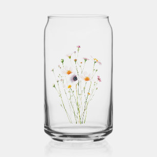 Waterverfboeket van wilde bloemen blikvorm glas
