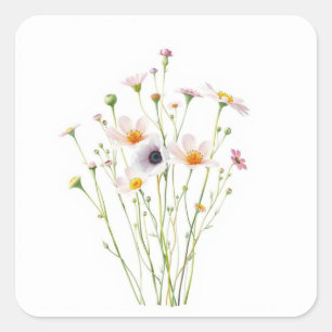 Waterverfboeket van wilde bloemen vierkante sticker