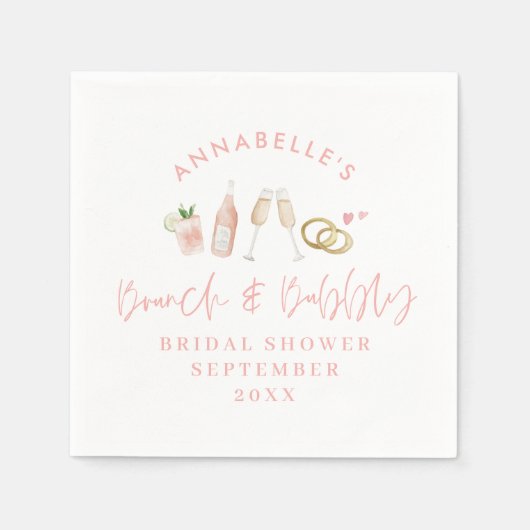 Waterverfdrankjes brunch en bubbel bruidsmeisjesfe servet (Voorkant)