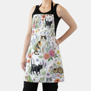 Waterverfkatten en Wilde Bloemen Keuken Schort