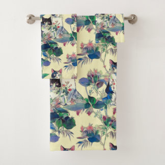 Waterverfkatten in een tuin bad handdoek