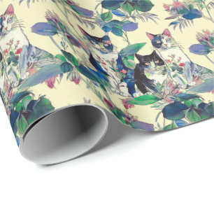 Waterverfkatten in een tuin cadeaupapier