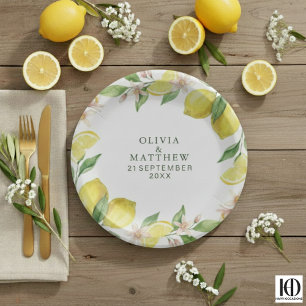 Waterverfkrans Mediterraan Citrus Bruiloft Papieren Bordje