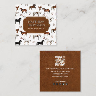 Waterverfpaarden Paardenhoef Paardenzadel QR-code Vierkante Visitekaartje
