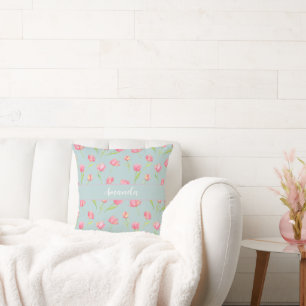 Waterverfpatroon met delicate roze ronde kussen