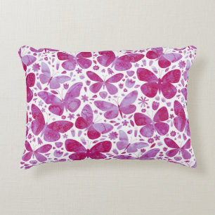 Waterverfpatroon Roze Vlinders Accent Kussen