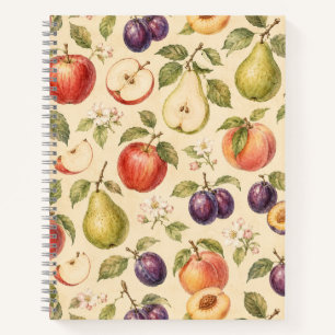 Waterverfpatroon van boomgaard fruit notitieboek