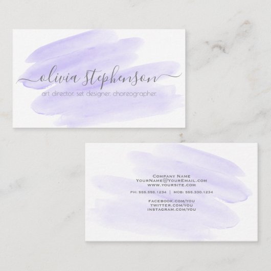 Waterverfpenseelstreek Blush Lilac Visitekaartje (Voorkant / Achterkant)