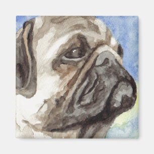 Waterverfportret van Pug Magneet