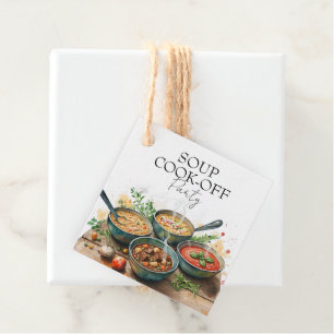 Waterverfpot met landelijke soep kookwedstrijd pot bedankjes labels