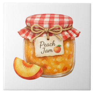 Waterverfpot met verse perzikjam en perzik tegeltje