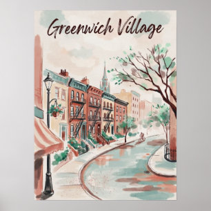 Waterverfscene Greenwich Village Manhattan Poster