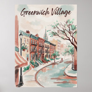 Waterverfscene Greenwich Village Manhattan Poster