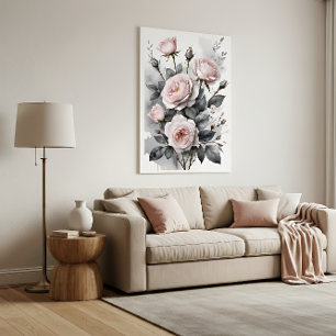 Waterverfschilderij met roze rozen poster