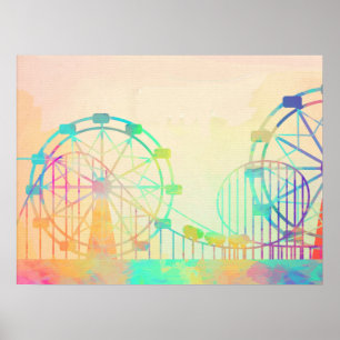 Waterverfschilderij Reuzenrad Kermis Kunst Poster