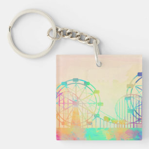 Waterverfschilderij Reuzenrad Kermis Kunst Sleutelhanger