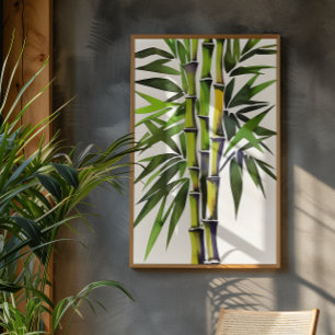 Waterverfschilderij van bamboe poster