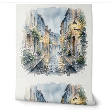 Waterverfschilderij van een Europese klinkerstraat